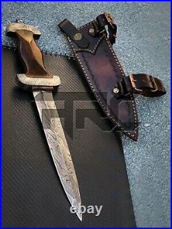 Rare Handmade Wwii German Ss Forged Damascus Steel Dagger Knife Wood Handle