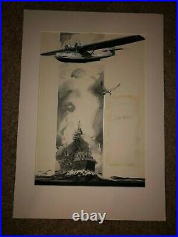 Rare Original Signed Advertising Illustration Painting 1930s Military Plane WWII