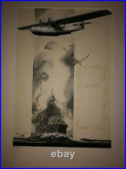 Rare Original Signed Advertising Illustration Painting 1930s Military Plane WWII