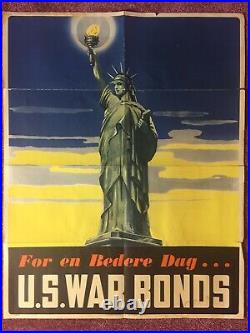Rare Original WW2 WWII 1943 Danish Statue of Liberty US War Bonds Poster 22X28