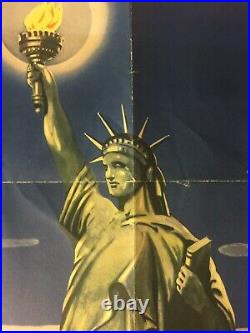 Rare Original WW2 WWII 1943 Danish Statue of Liberty US War Bonds Poster 22X28
