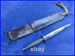 Rare Original Ww2 Usmc Marine Raider Knife Stiletto And Leather Sheath