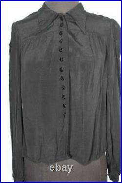 Rare Vintage French 1940's Wwii Era Black Rayon Blouse Size Large