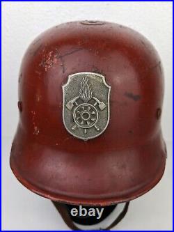 Rare Vtg WWII German M34 Red Fire Fighter Helmet Insignia Feuerwehr Weisskoppel