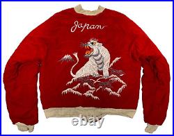 Rare Vtg WWII Red Velvet Reversible Japan Souvenir Sukajan Tiger & Dragon Jacket
