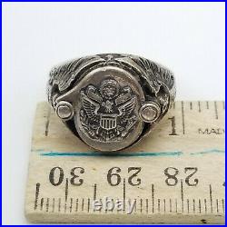 Rare WW2 Era US Army Insignia Sterling Silver Sweetheart Photo Locket Ring sz 10