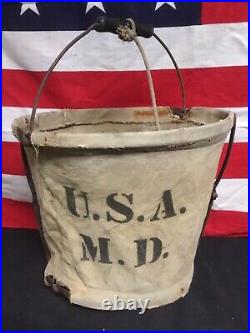 Rare! WWI or WWII military canvas water bucket USA M. D. Only one ive ever seen