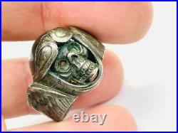 Rare WWII Germany Air Patrol Sterling Silver Flying Skull Ring