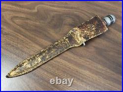 Rare WWII Trench Theater Fighting Knife withLeather Sheath made from a bayonet