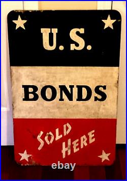 Rare Wwii Buy U. S. War Bonds Hand Painted Wooden Sign Byrd Cinema 1942-1945