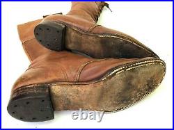 Rare vintage 1930s/40s WW2 brown leather knee high lace up military boots 7/8M