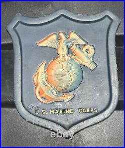 U. S. Marine Corps WWII WALL PLAQUE CHALKWARE RARE WDR ORIGINAL 1943