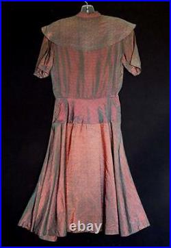 Unusual Rare Vintage French Wwii Era 1940's Designer Silk Brocade Dress Size 4
