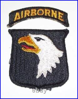 VERY RARE ORIGINAL WW2 101st AIRBORNE TYPE 12 WHITEBACK PATCH & TAB