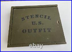 VINTAGE WW2 (EMPTY) Stencil U. S. Outfit WOODEN BOX rare 1940s WWII