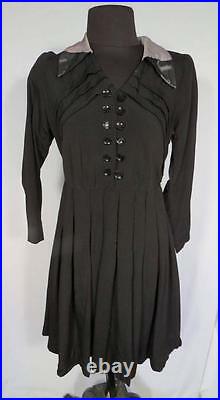 Very Rare French Wwii Era 1940's Vintage Black Crepe Rayon Dress Size 6