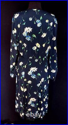 Very Rare Vintage 1940's Wwii Era Blue Floral Silk Crepe Dress Size 8-10