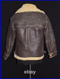 Very Rare Vintage 1940's Wwii Era Brown Shearling Leather Jacket Size Medium