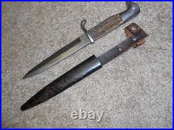 Very Rare WW1 WW2 German Trench Knife, Stag Grips, w Sheath- EICKHORN