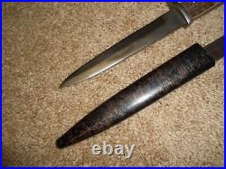 Very Rare WW1 WW2 German Trench Knife, Stag Grips, w Sheath- EICKHORN