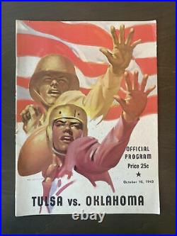 Vintage 1943 College Football Program Tulsa Vs Oklahoma WWII Era RARE NCAA