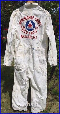 Vintage 50s LEE HBT Ambulance Corps Red Cross Sanforized Coveralls Jumpsuit. Rare