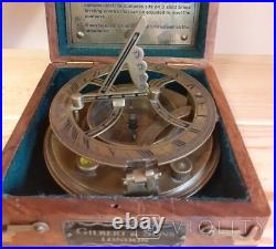 Vintage Compass Gilbert Son's London Sundial Box Bronze Wood Glass Rare Old 20th