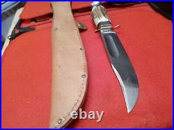 Vintage Rare old Edge Brand Solingen Bowie Knife Stag Bone hunting withcase WWII