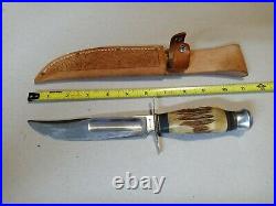 Vintage Rare old UNSCO Solingen Bowie Scout Knife Stag Bone hunting case WWII