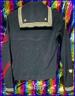 Vintage Us Usn Coastguard Sailor Tailor Jumper Embroidered Navy Hat Stripes Rare