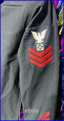 Vintage Us Usn Coastguard Sailor Tailor Jumper Embroidered Navy Hat Stripes Rare
