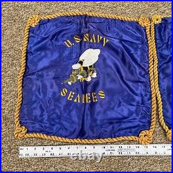 Vtg Authentic Seabees Banner Hawaii Theater Made Pillow Cases Set Rare WWII