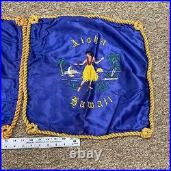 Vtg Authentic Seabees Banner Hawaii Theater Made Pillow Cases Set Rare WWII
