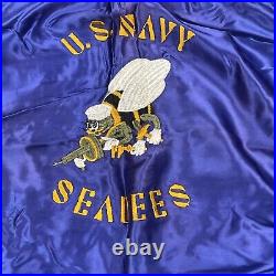 Vtg Authentic Seabees Banner Hawaii Theater Made Pillow Cases Set Rare WWII