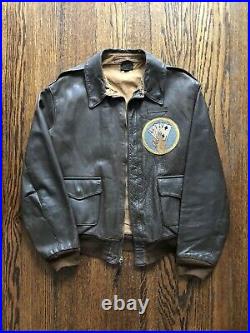 WW2 A-2 Leather Flight Jacket Named Rare 2nd Command Control Squadron Patch