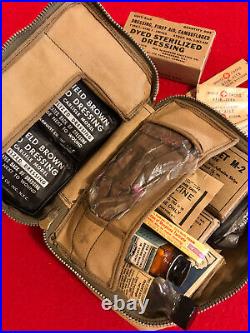 WW2 EARLY AAF AERONAUTIC FIRST AID KIT RARE Khaki. With Contents. MINT
