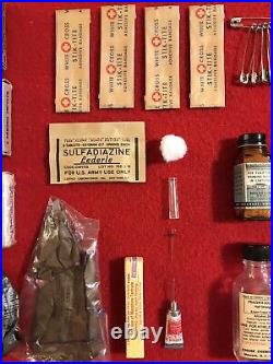 WW2 EARLY AAF AERONAUTIC FIRST AID KIT RARE Khaki. With Contents. MINT