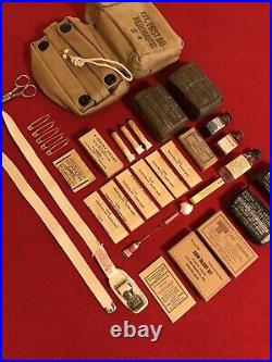 WW2 EARLY RARE! Khaki AAF AERONAUTIC FIRST AID KIT Contents NOS MINT Unissued