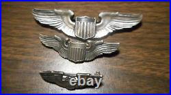WW2 Rare Josten Pilot Wing 3 inch Pin back Sterling Silver Wing Plus 2 More