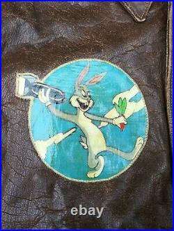WWII Original A-2 Flight Jacket Very Rare Size 50 Bugs Bunny Patch