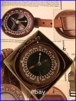 WWII RARE Variant! WRIST COMPASS (Taylor) LEATHER BAND, CARTON. Mint NOS