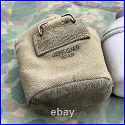 WWII US Army Transitional Canteen Cover Set WW2 Original Cup 1944 1945 JQMD Rare