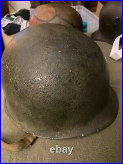 WWII US Fixed Bale Front Seam Helmet & RARE USMC Camouflaged Westinghouse Liner