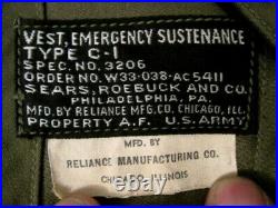WWII USAAF Army Air Force Type C1 Emergency Sustenance Vest Sears RARE #4