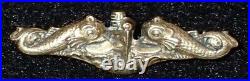 WWII USN Navy Submarine Officers Badge'Amico 10k Gold on Silver' War-Time Rare