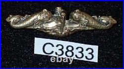 WWII USN Navy Submarine Officers Badge'Amico 10k Gold on Silver' War-Time Rare
